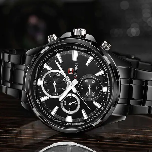 Naviforce NF9089 Stainless Steel Chronograph Multifunctional Classic Men's Watch – Dial Color: Black, Strap Color: Black – View 4