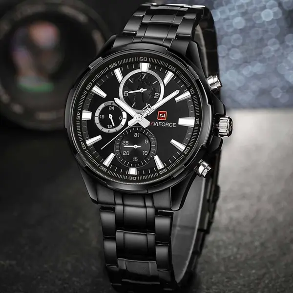 Naviforce NF9089 Stainless Steel Chronograph Multifunctional Classic Men's Watch – Dial Color: Black, Strap Color: Black – View 5