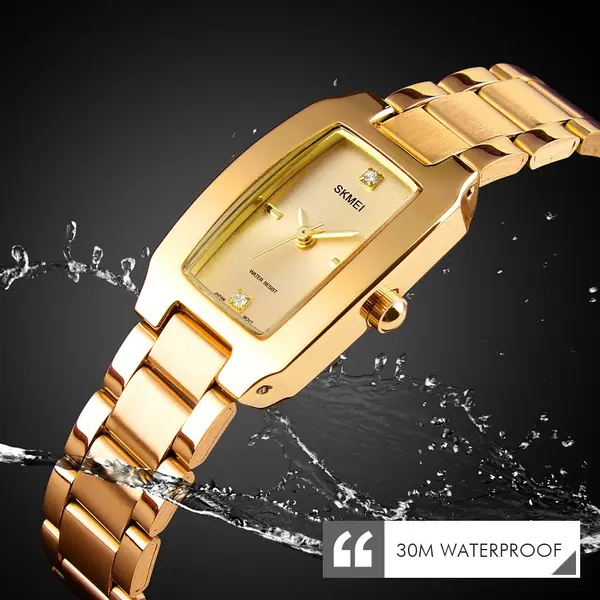 SKMEI 1400 Premium Stainless Steel Analog Luxury Women's Watch – Dial Color: Gold, Strap Color: Gold  – View 3