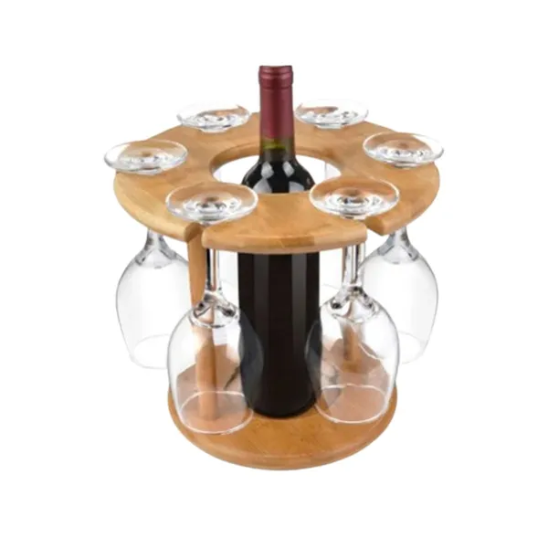 Solid Mahogany Wood Bottle Glass Holder Handmade CNC Polish – View 1
