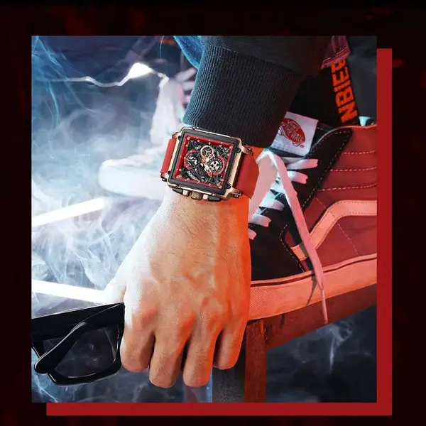 CRRJU 2312 Comfortable Silicone Band Multifunctional Skeleton Dial Sports Men's Watch – Dial Color: Rose, Strap Color: Red – View 6