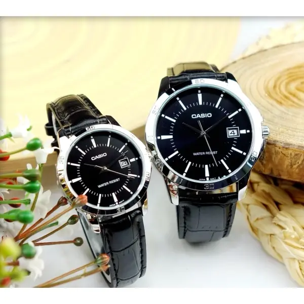CASIO MTP-V004L-1AUDF Classic Leather Strap Stainless Steel Men's Analog Quartz Watch – Dial Color: Black, Strap Color: Black – View 3