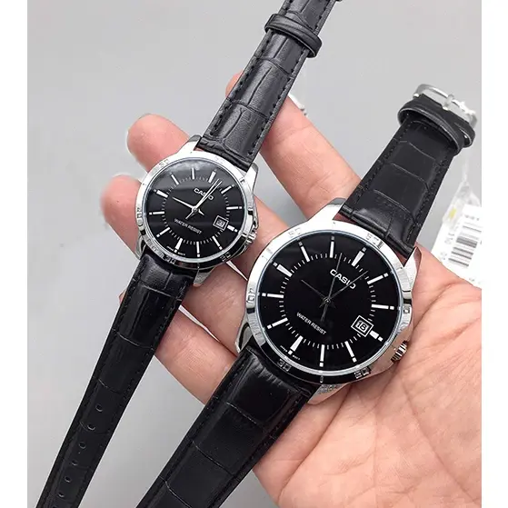 CASIO MTP-V004L-1AUDF Classic Leather Strap Stainless Steel Men's Analog Quartz Watch – Dial Color: Black, Strap Color: Black – View 4