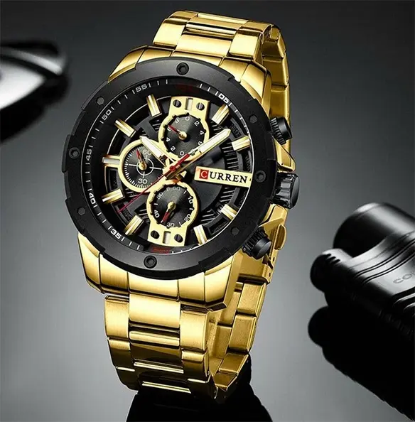 Curren 8336 High Quality Stainless Steel Luminous Men's Watch – Dial Color: Gold, Strap Color: Gold – View 2