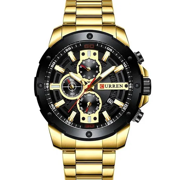 Curren 8336 High Quality Stainless Steel Luminous Men's Watch – Dial Color: Gold, Strap Color: Gold – View 1