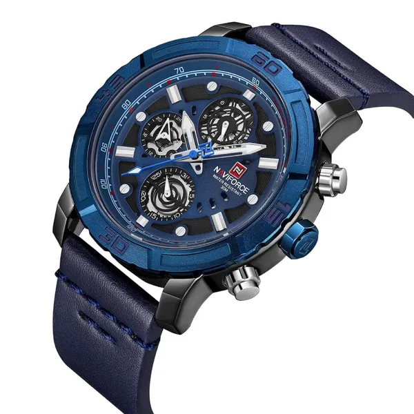 NAVIFORCE NF9139 PU Leather Chronograph Men's Watch – Dial Color: Blue, Strap Color: Blue – View 2