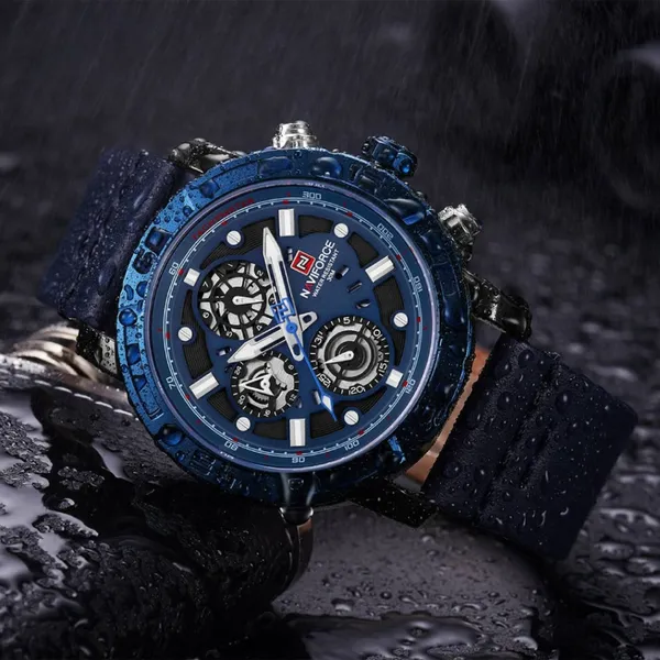 NAVIFORCE NF9139 PU Leather Chronograph Men's Watch – Dial Color: Blue, Strap Color: Blue – View 5