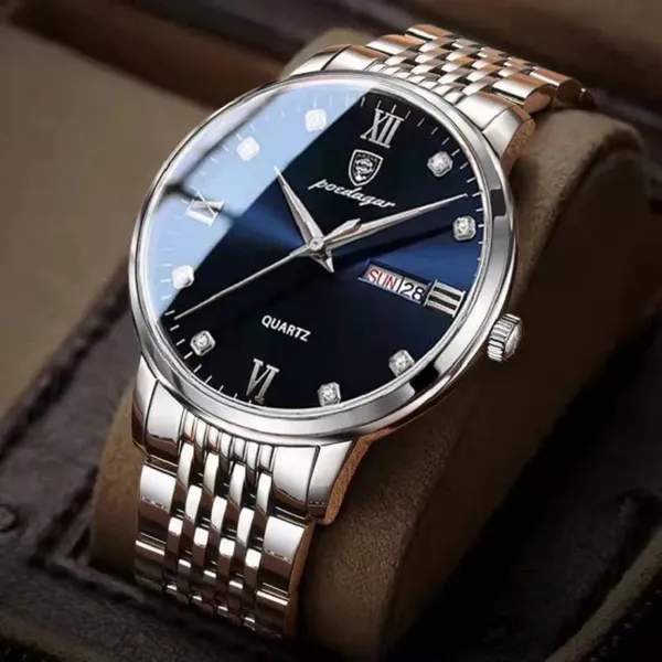 Poedagar 836 CH Luxury Stainless Steel Luminous Waterproof Men's Watch – Dial Color: Gold, Strap Color: Blue – View 4