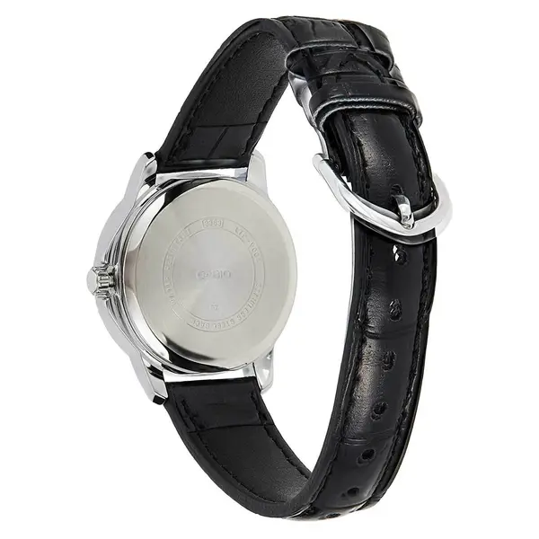 CASIO LTP-V004L-1BUDF Classic Leather Strap Stainless Steel Women's Analog Quartz Watch – Dial Color: Black, Strap Color: Black – View 3
