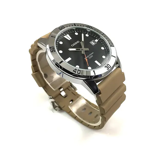 CASIO MTP-VD01-5EVUDF Enticer Stainless Steel Case Luminescent Men's Sports Analog Watch – Dial Color: Black, Strap Color: Beige – View 5