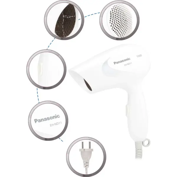 Panasonic EH-ND11 Easy Styling Turbo Dry Compact Hair Dryer – Color: White – View 3