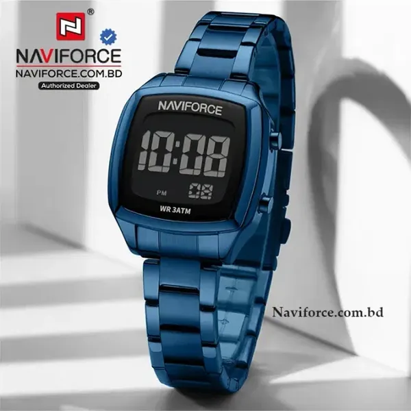 Naviforce 5047 Stainless Steel Calorie Mileage Digital Sporty Men's Watch – Dial Color: Black, Strap Color: Blue – View 2