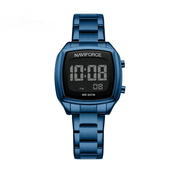 Naviforce 5047 Stainless Steel Calorie Mileage Digital Sporty Men's Watch – Dial Color: Black, Strap Color: Blue – View 1