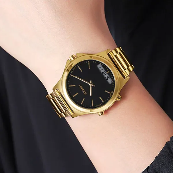 SKMEI 2120 Sport Waterproof Dual Display Digital Chrono Men's Watch – Dial Color: Black, Strap Color: Gold – View 4