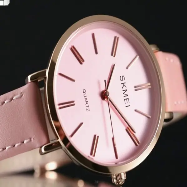 SKMEI 1397 Minimalist Minor Girl Collection Leather Strap Watch – Dial Color: Pink, Strap Color: Pink – View 3