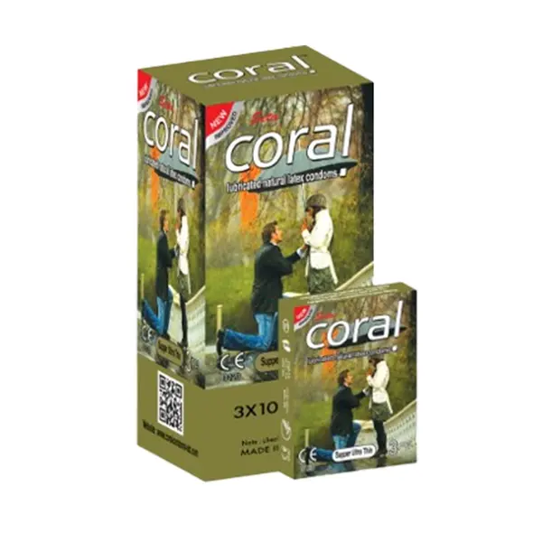 Coral Lubricated Natural Latex Super Ultra Thin Condom 3 Pcs Box – View 1