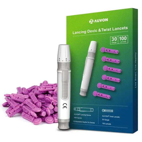 AUVON Universal Lancet Device for Blood Sugar Test with 100× Lancets – View 1