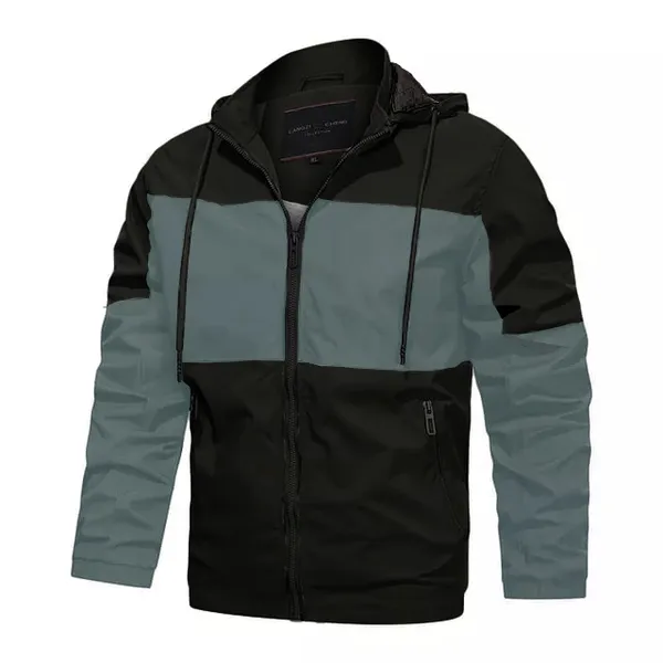 High Quality Two Tone Jacket Menes Zip Up Color Block Jackets – Color: Black, Size: M – View 1