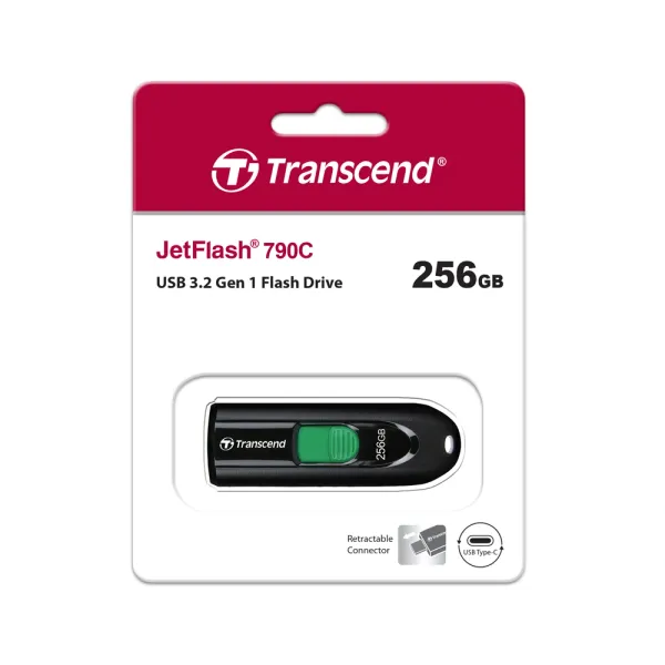 Transcend Jetflash 790C 256GB USB 3.2 Gen 1 Type-C Black Pen Drive – View 3