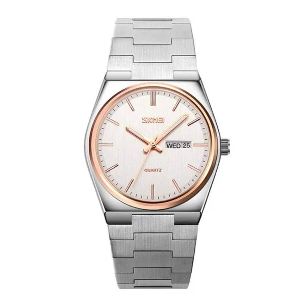 Skmei 9288 Zinc Alloy Luxury Material Men's Watch – Dial Color: White, Strap Color: Silver – View 1