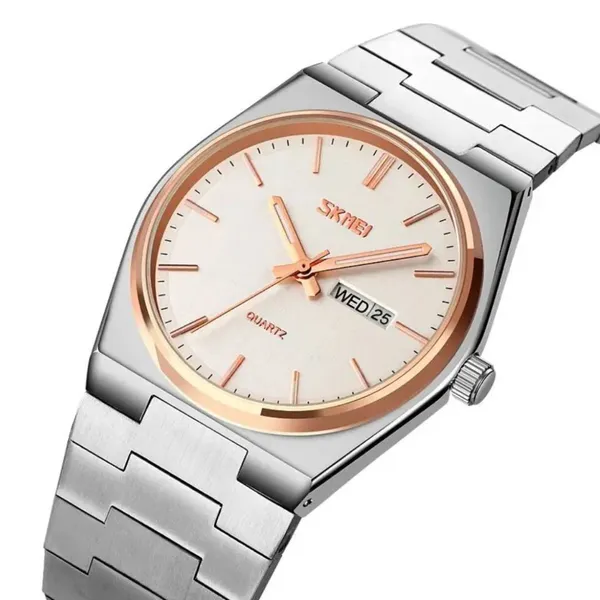 Skmei 9288 Zinc Alloy Luxury Material Men's Watch – Dial Color: White, Strap Color: Silver – View 2