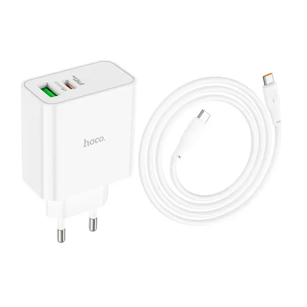 Hoco C113A PD65W Dual-Port Wall Charger with Type-C Cable – View 2