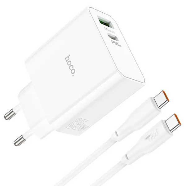 Hoco C113A PD65W Dual-Port Wall Charger with Type-C Cable – View 1