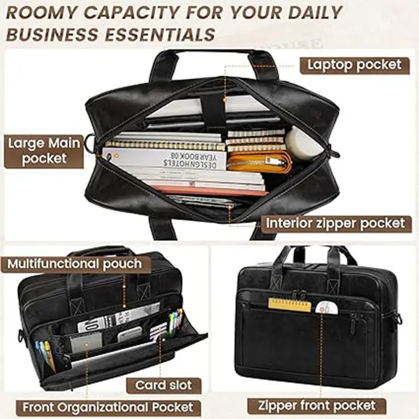 RAINSMORE Mens 16 Inch Crossbody Shoulder Office Bag Retro College Satchel – Color: Black – View 2