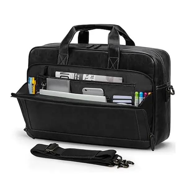 RAINSMORE Mens 16 Inch Crossbody Shoulder Office Bag Retro College Satchel – Color: Black – View 1