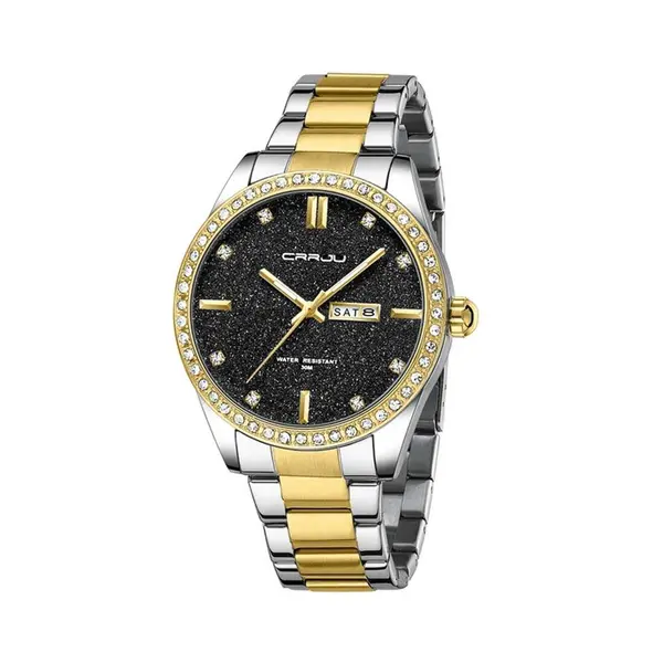 CRRJU 5008 Stainless Steel Quartz Function Classic Fashion Men's Watch – Dial Color: Black, Strap Color: Gold  – View 1