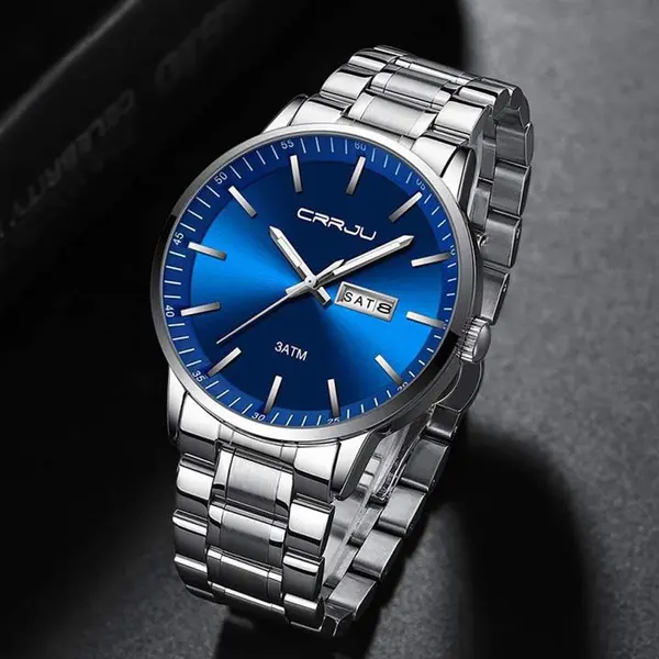 CRRJU 2193 High Qualityy Stainless Steel Sport and Casual Fashion Men's Watch – Dial Color: Blue, Strap Color: Silver – View 2
