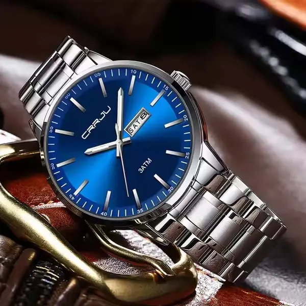 CRRJU 2193 High Qualityy Stainless Steel Sport and Casual Fashion Men's Watch – Dial Color: Blue, Strap Color: Silver – View 3