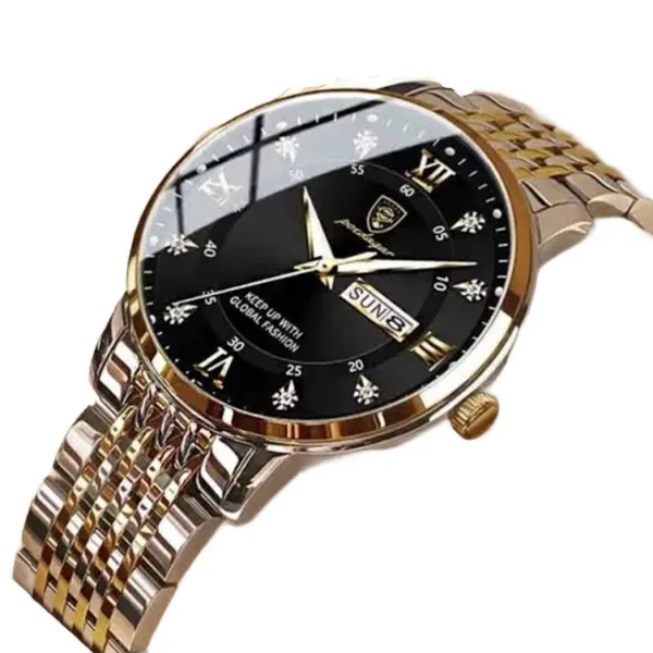 Poedagar 836 CH Luxury Stainless Steel Luminous Waterproof Men's Watch – Dial Color: Gold, Strap Color: Black – View 2