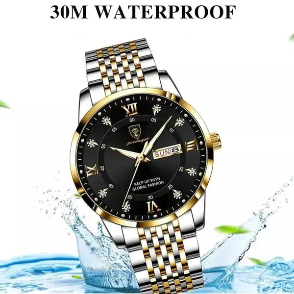 Poedagar 836 CH Luxury Stainless Steel Luminous Waterproof Men's Watch – Dial Color: Gold, Strap Color: Black – View 4