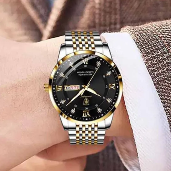 Poedagar 836 CH Luxury Stainless Steel Luminous Waterproof Men's Watch – Dial Color: Gold, Strap Color: Black – View 5