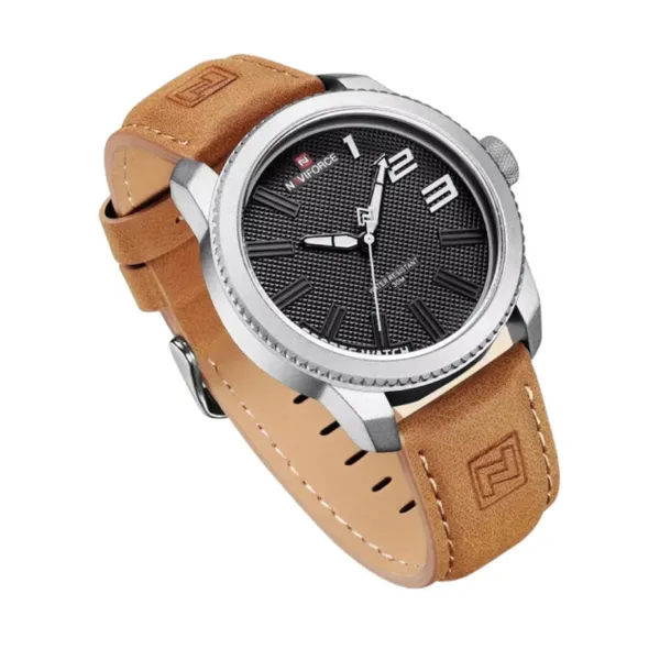 Naviforce 9202 Casual Leather Men's Watch – Dial Color: Silver, Strap Color:  Brown  – View 3