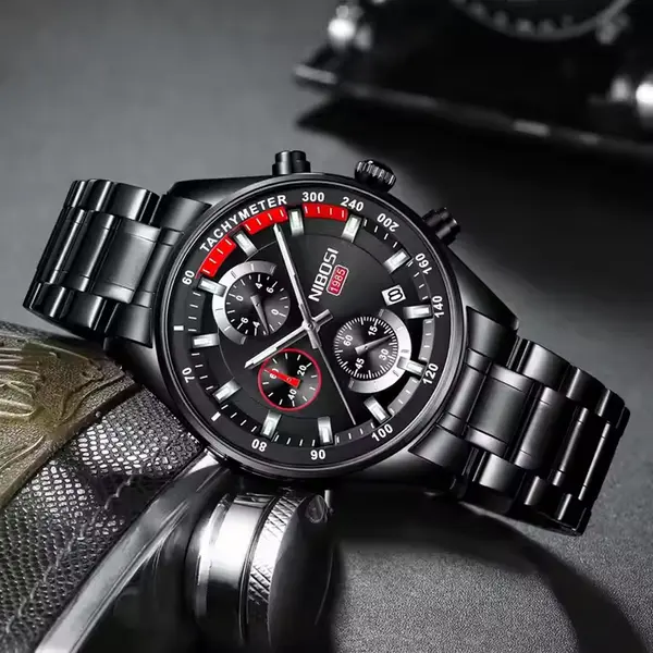 Nibosi 2375 High Quality Stainless Steel Analog Men's Watch – Dial Color: Black, Strap Color: Black – View 3