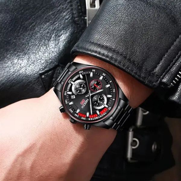 Nibosi 2375 High Quality Stainless Steel Analog Men's Watch – Dial Color: Black, Strap Color: Black – View 4