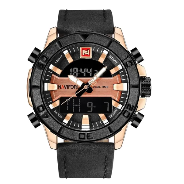 NAVIFORCE 9114 Waterproof Trendy Quartz Movement Men's Watch – Dial Color: Rose, Strap Color: Black – View 1
