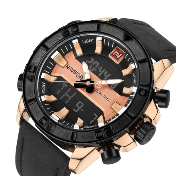 NAVIFORCE 9114 Waterproof Trendy Quartz Movement Men's Watch – Dial Color: Rose, Strap Color: Black – View 2