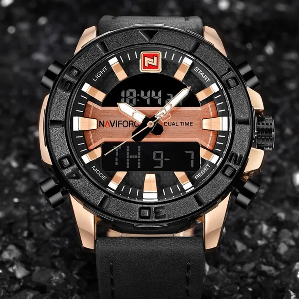 NAVIFORCE 9114 Waterproof Trendy Quartz Movement Men's Watch – Dial Color: Rose, Strap Color: Black – View 3