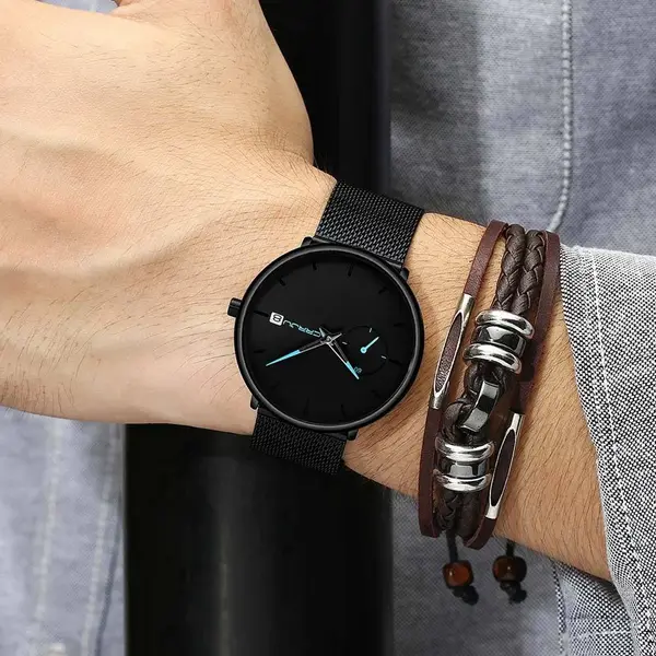 CRRJU 2258 Effortless Sophistication High Quality Black Stainless Steel Simple Casual Men's Watch – Dial Color: Blue, Strap Color: Black – View 6