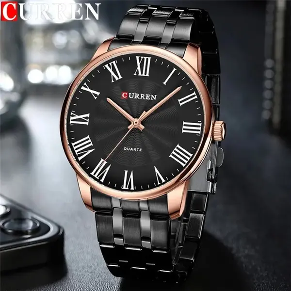 Curren 8422 Luxury Stainless Steel Quartz Analog Casual Style Fashion Men's Watch – Dial Color: Black, Strap Color: Black – View 3