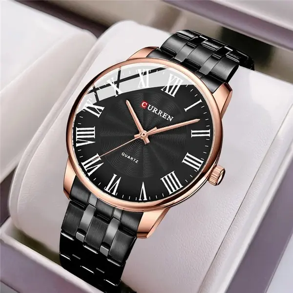 Curren 8422 Luxury Stainless Steel Quartz Analog Casual Style Fashion Men's Watch – Dial Color: Black, Strap Color: Black – View 5