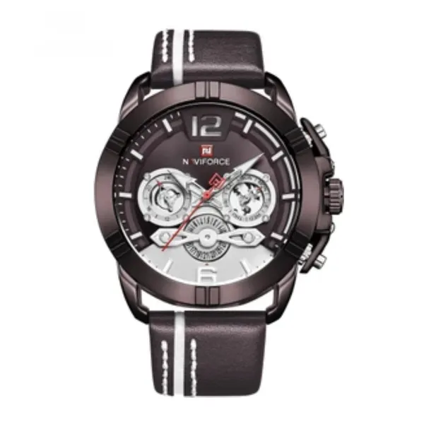 NAVIFORCE NF9168 Leather Strap Luxury Sports Men's Watch – Dial Color: Rose, Strap Color: Rose – View 1