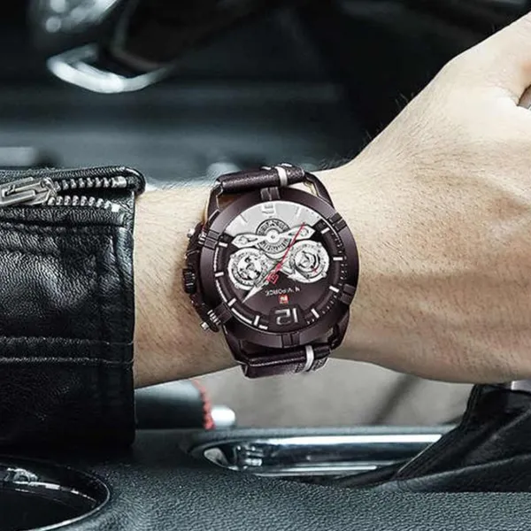 NAVIFORCE NF9168 Leather Strap Luxury Sports Men's Watch – Dial Color: Rose, Strap Color: Rose – View 4
