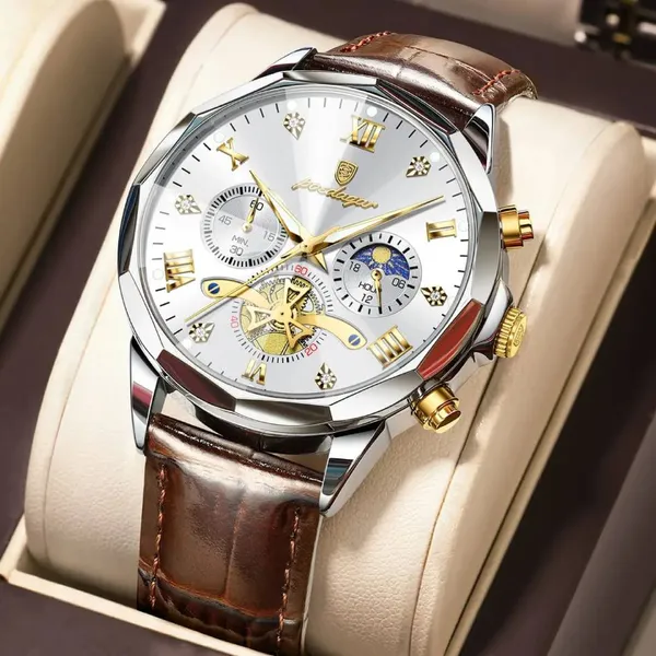 Poedagar 938L Military Luxury Quartz Waterproof Luminous Men's Watch – Dial Color: White, Strap Color:  Brown  – View 2
