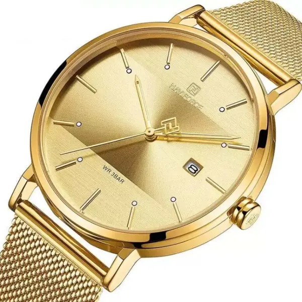 Naviforce NF3008 High Quality Stainless Steel Classic Quartz Fashion Couple's Watch – Dial Color: Gold, Strap Color: Gold  – View 2