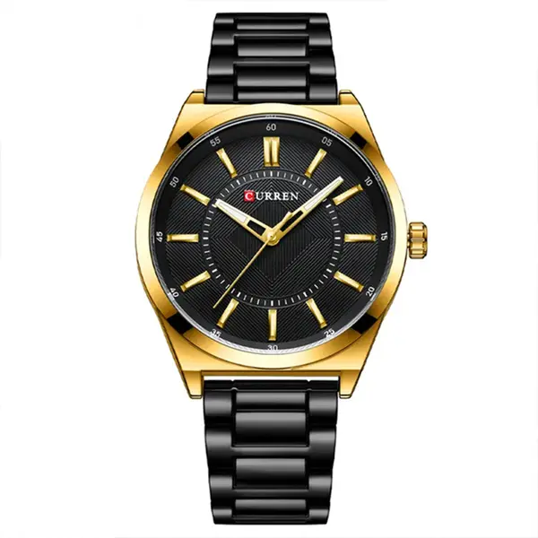 Curren 8407 High Quality Stainless Steel Waterproof Men's Watch – Dial Color: Black Gold, Strap Color: Black – View 1