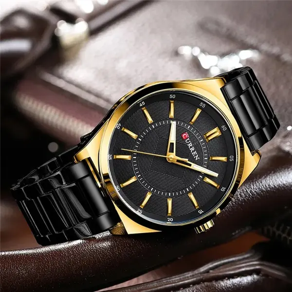 Curren 8407 High Quality Stainless Steel Waterproof Men's Watch – Dial Color: Black Gold, Strap Color: Black – View 4